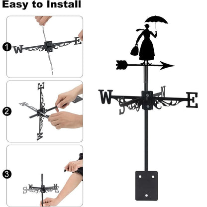 Woman with Umbrella Silhouette Stainless Steel Weathervane