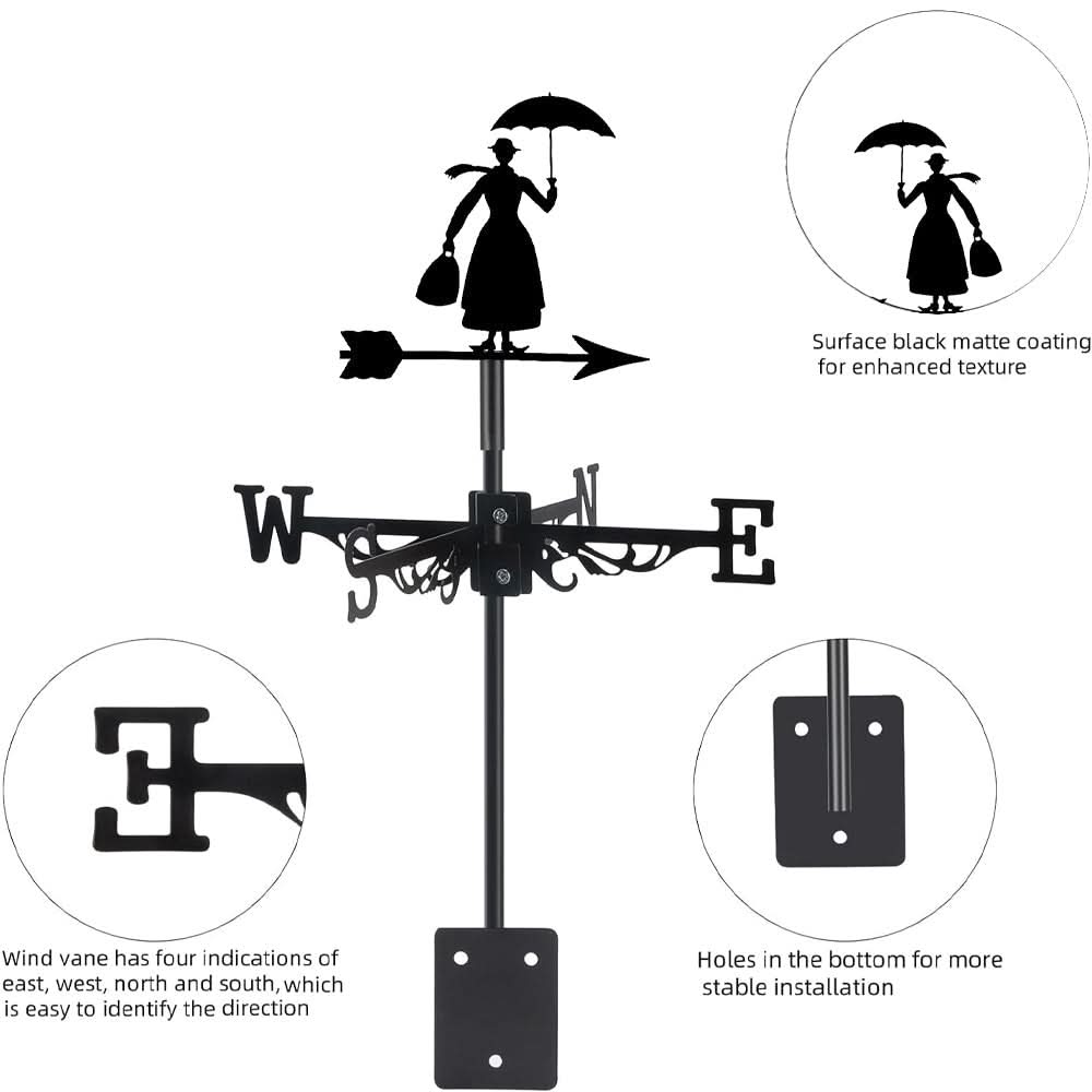 Woman with Umbrella Silhouette Stainless Steel Weathervane