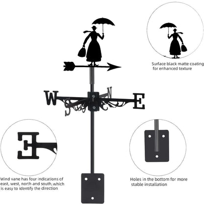 Woman with Umbrella Silhouette Stainless Steel Weathervane