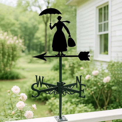 Woman with Umbrella Silhouette Stainless Steel Weathervane