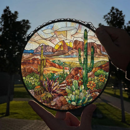 Desert and Cactus Sun Catcher Decoration Stained Glass Window Hanging