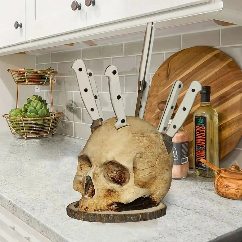 Gothic Skull Kitchen Knife Holder Organizer