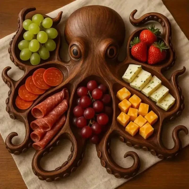 Rustic Octopus Wooden Charcuterie Board