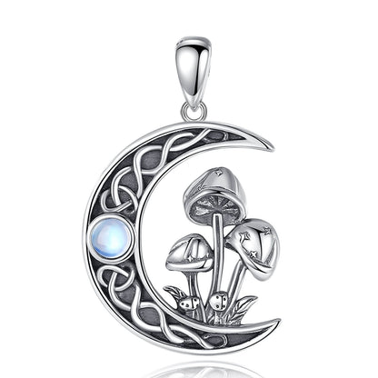 Opal Mushroom Moon Celtic Knot Pendant Necklace