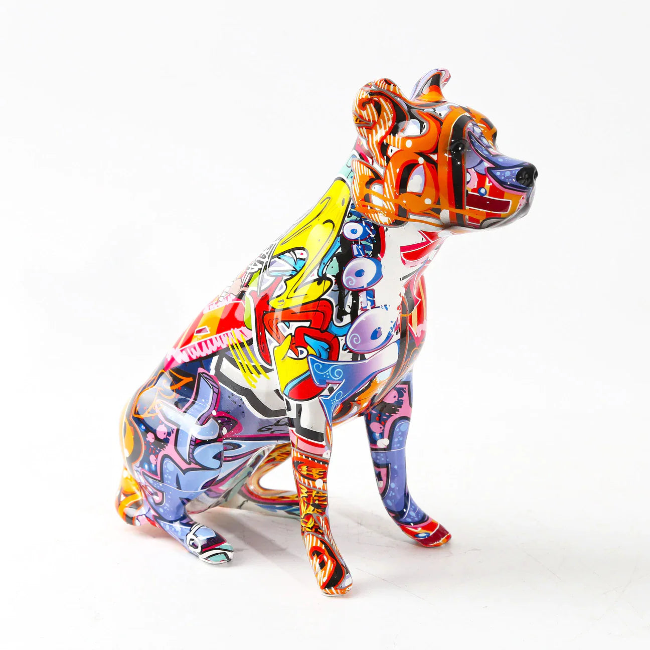 ArtZ® Staffordshire Terrier Graffiti Painted Statue Graffiti Dog Sculptures Orange Normal Ears