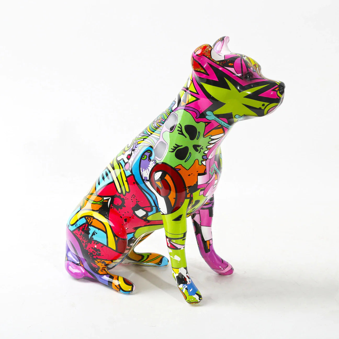 ArtZ® Staffordshire Terrier Graffiti Painted Statue Graffiti Dog Sculptures Purple Normal Ears