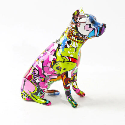 ArtZ® Staffordshire Terrier Graffiti Painted Statue Graffiti Dog Sculptures Purple Cropped Ears