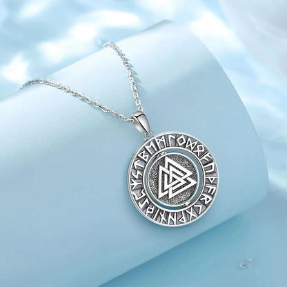 Rotating Valknut and Vegvisir 925 Sterling Silver Necklace