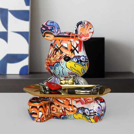 ArtZ® Bear Graffiti Painted Sculpture Table Tray Sculptures Graffiti