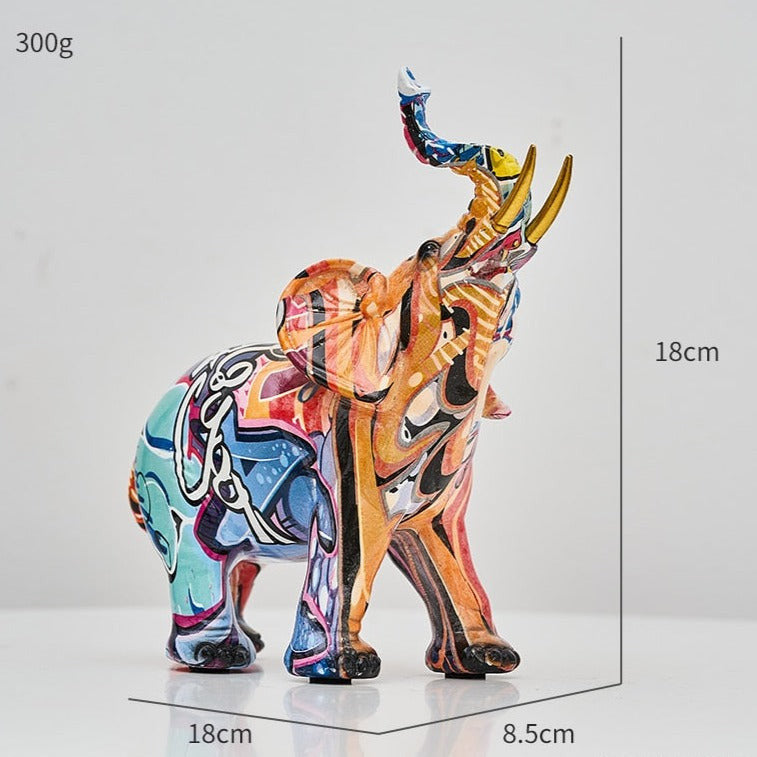 ArtZ® Elephant Nordic Painted Statue Sculptures Graffiti Painted Medium: 7.1 inch by 7.1 inch (18x18cm)
