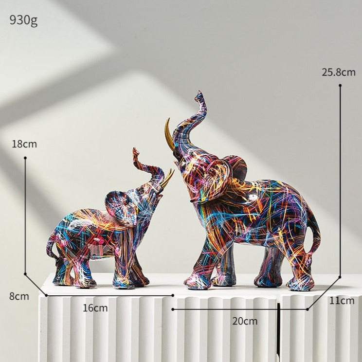 ArtZ® Elephant Nordic Painted Statue Sculptures Nordic Set (1 Large 1 Medium)