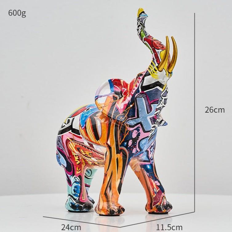 ArtZ® Elephant Nordic Painted Statue Sculptures Graffiti Painted Large: 10.2 inch by 9.4 inch (26x24cm)
