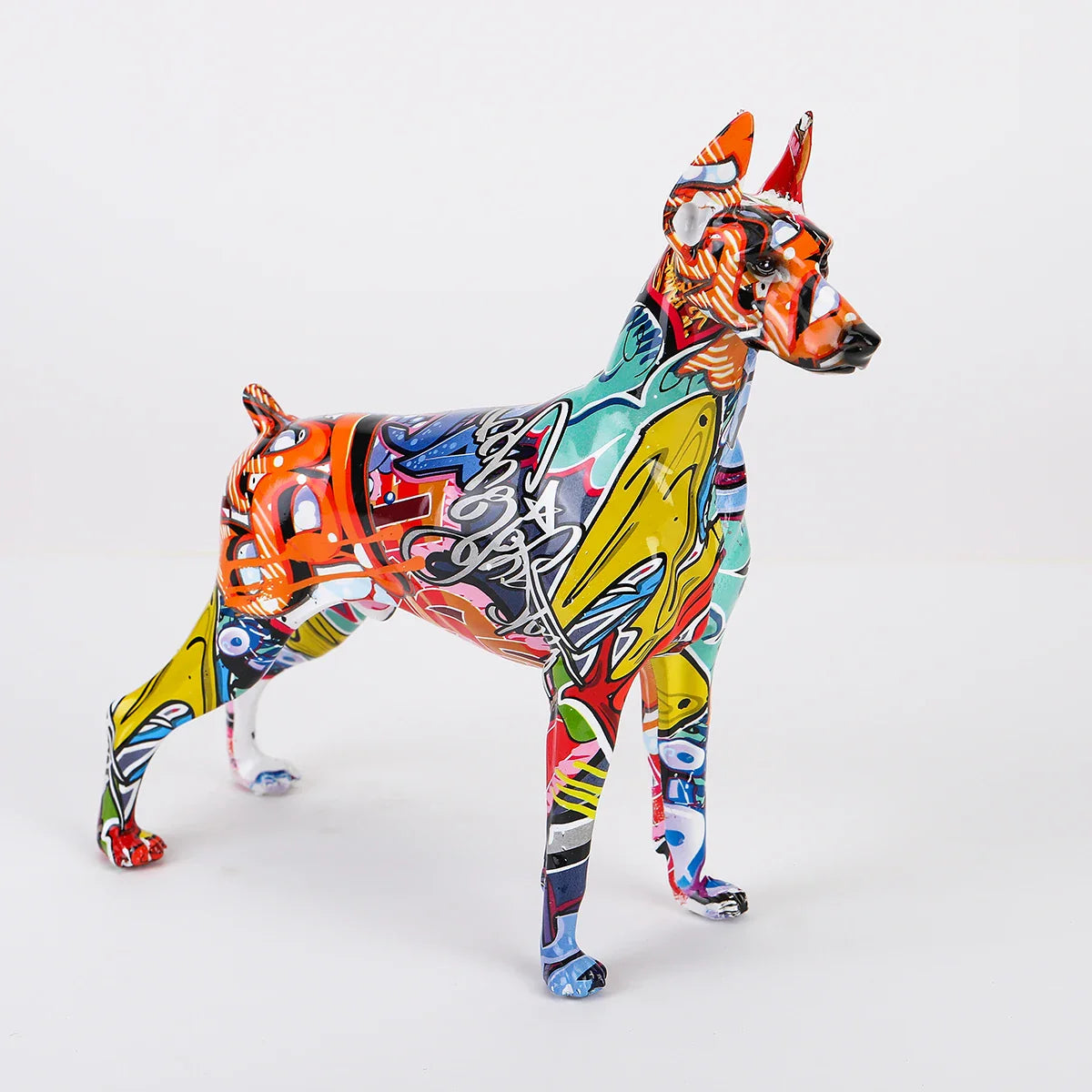 ArtZ® Standing Doberman Pinscher Graffiti Painted Sculpture Doberman Pinscher Graffiti Painted dog Sculpture