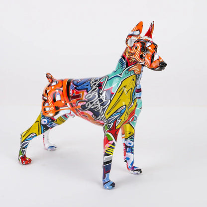 ArtZ® Standing Doberman Pinscher Graffiti Painted Sculpture Doberman Pinscher Graffiti Painted dog Sculpture