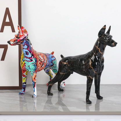ArtZ® Standing Doberman Pinscher Graffiti Painted Sculpture Doberman Pinscher Graffiti Painted dog Sculpture