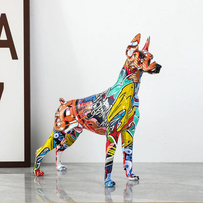 ArtZ® Standing Doberman Pinscher Graffiti Painted Sculpture Doberman Pinscher Graffiti Painted dog Sculpture Graffiti