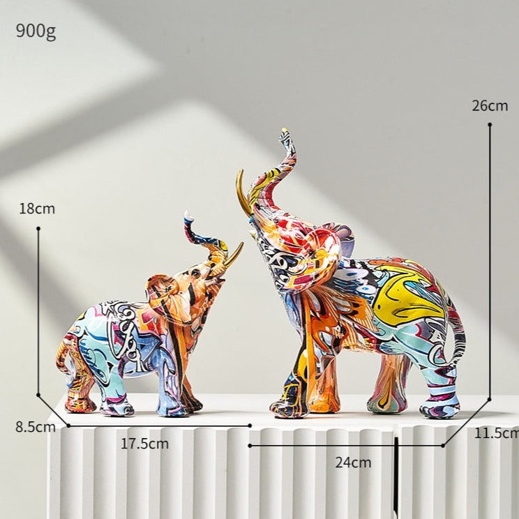 ArtZ® Elephant Nordic Painted Statue Sculptures Graffiti Set (1 Large 1 Medium)