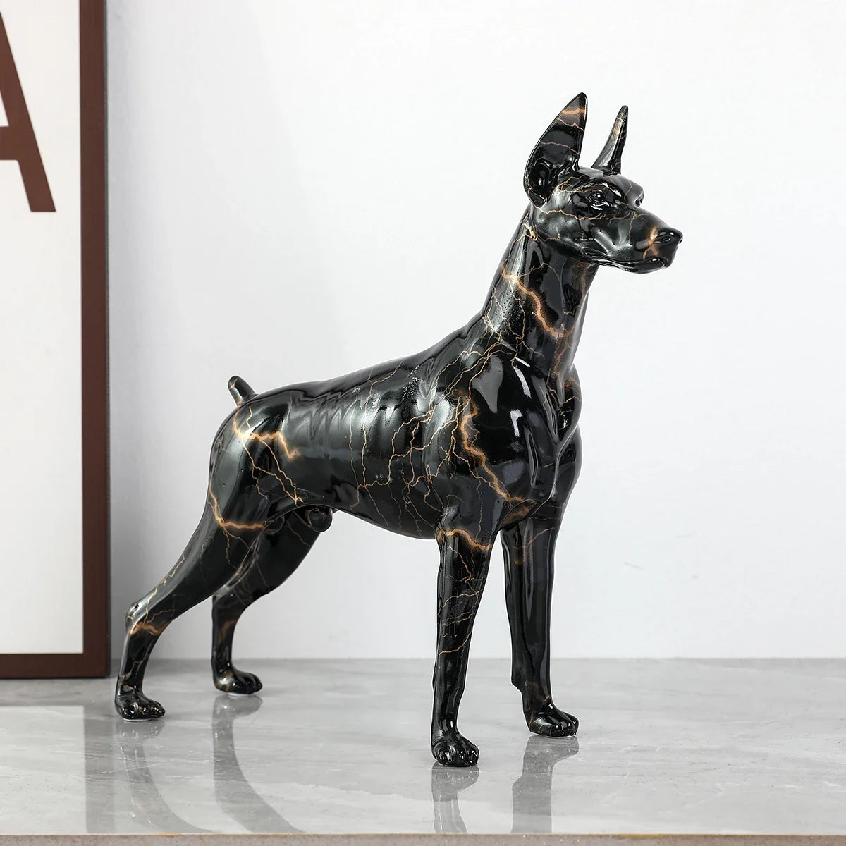 ArtZ® Standing Doberman Pinscher Graffiti Painted Sculpture Doberman Pinscher Graffiti Painted dog Sculpture Black