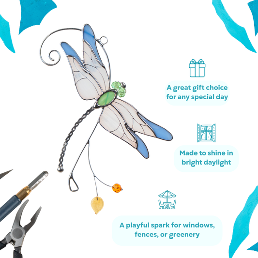 Blue stained glass dragonfly suncatcher is a great gift idea for any special day.