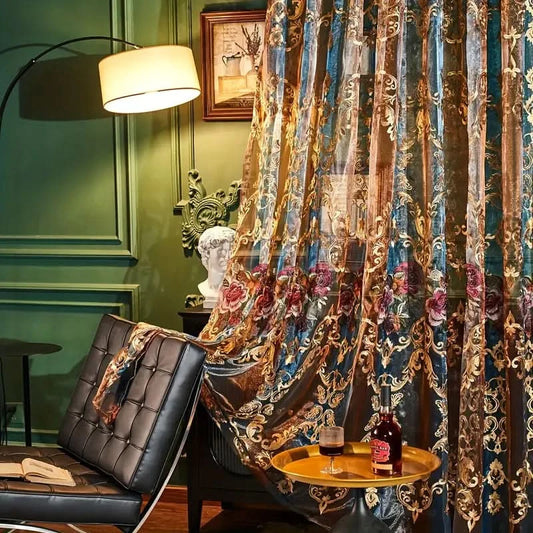 Vintage Jacquard Embroidered Curtain Panel