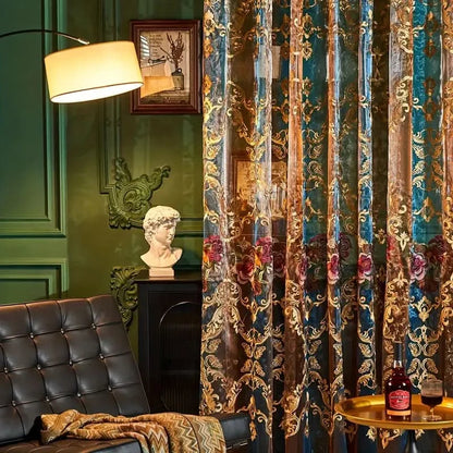 Vintage Jacquard Embroidered Curtain Panel