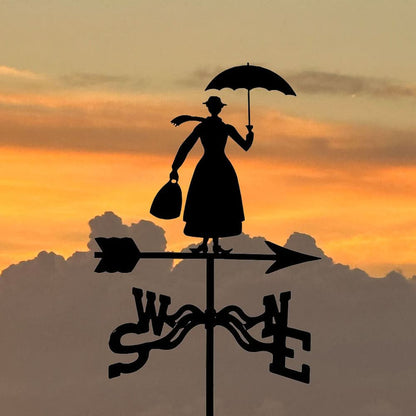 Woman with Umbrella Silhouette Stainless Steel Weathervane