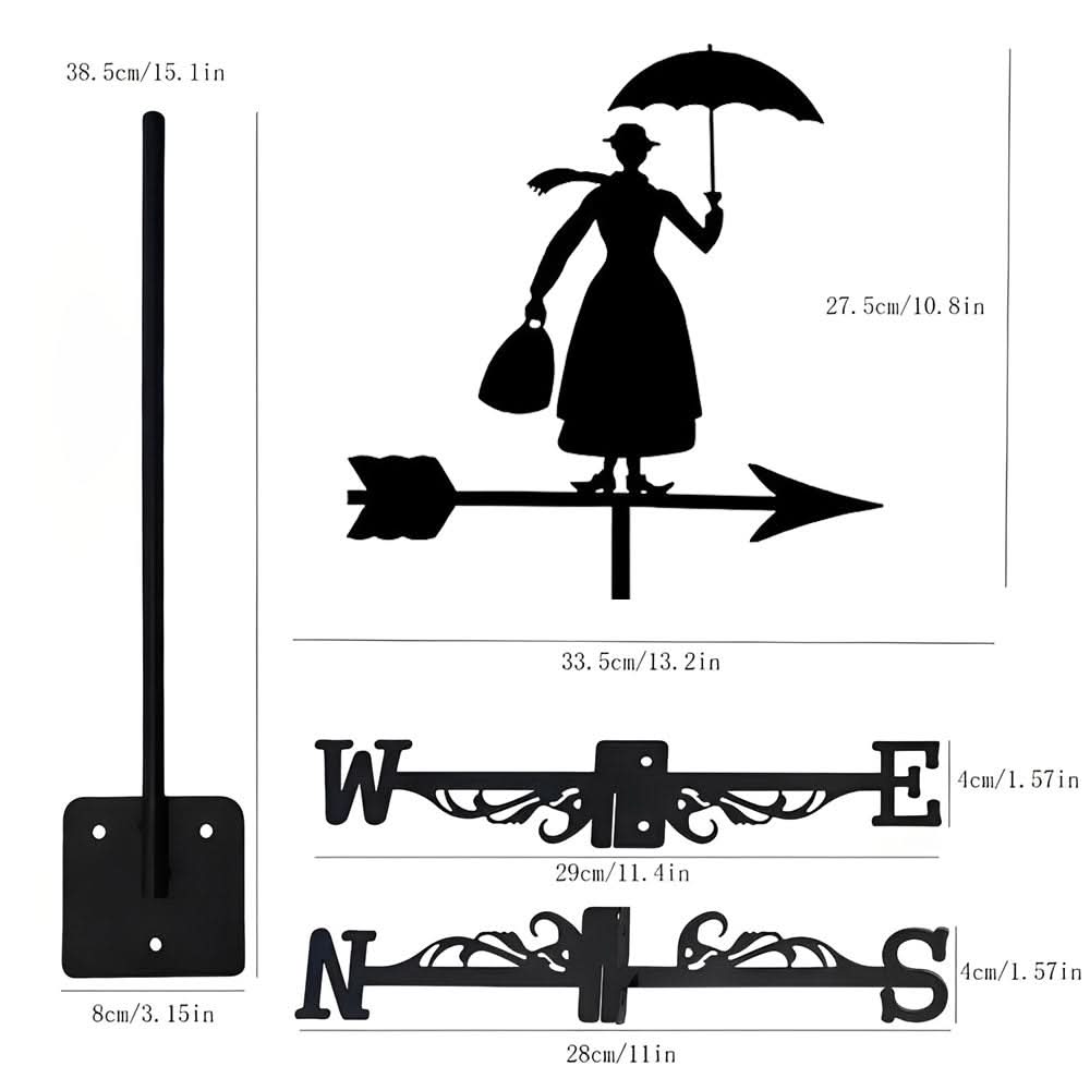 Woman with Umbrella Silhouette Stainless Steel Weathervane