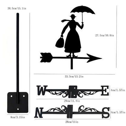 Woman with Umbrella Silhouette Stainless Steel Weathervane