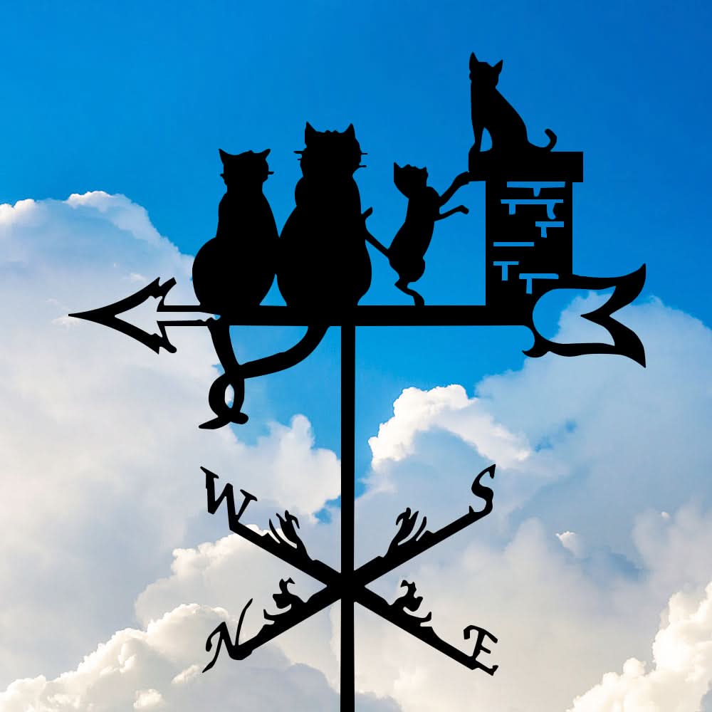 Cat Family Silhouette Stainless Steel Weathervane