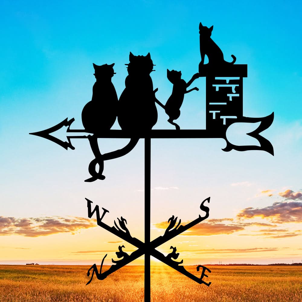 Cat Family Silhouette Stainless Steel Weathervane