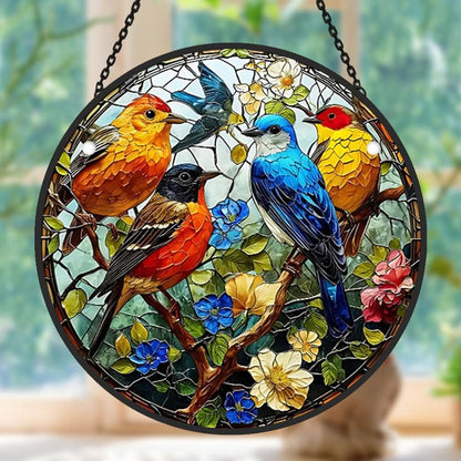 Color sparrow Sun Catcher Decoration Stained Glass Window Hanging