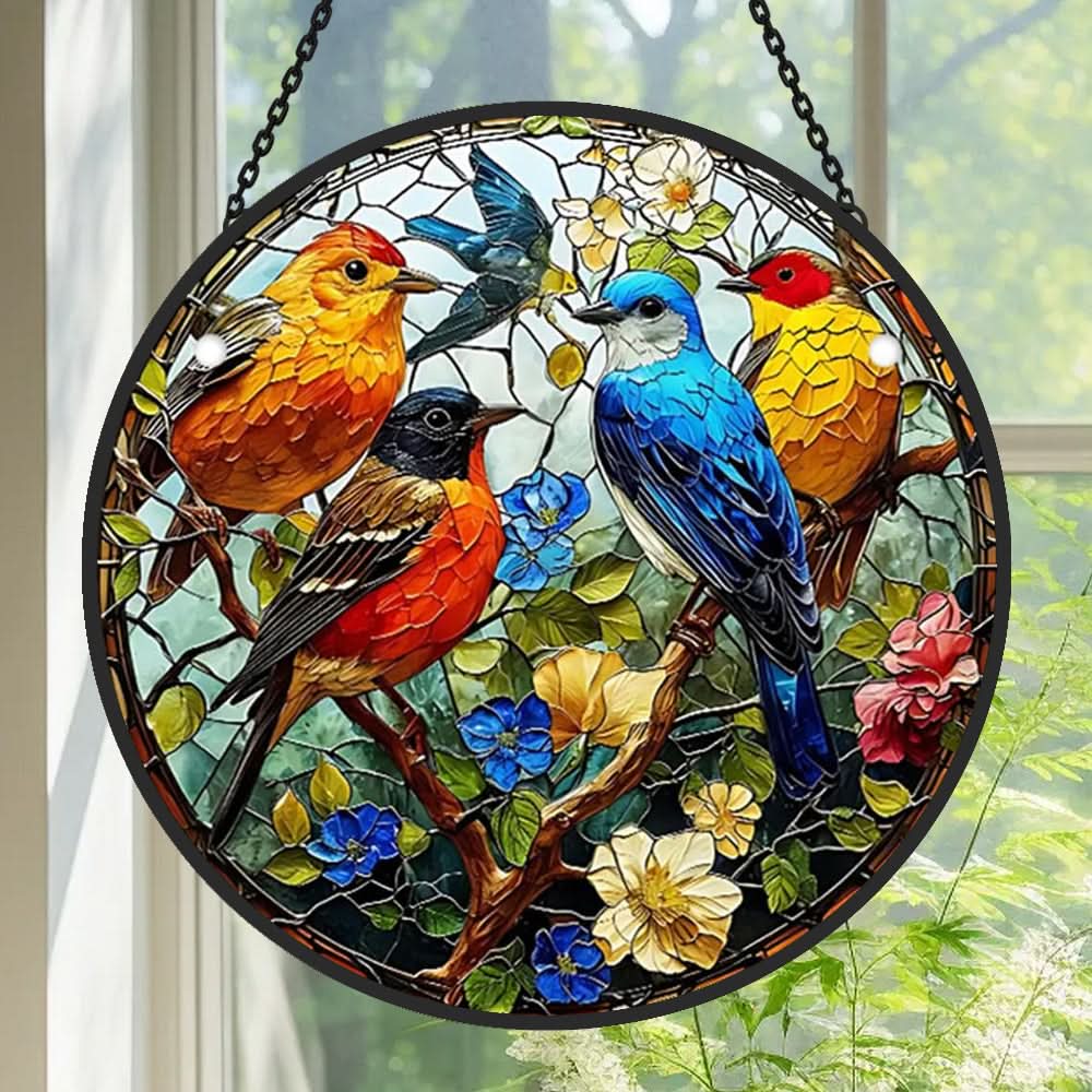 Color sparrow Sun Catcher Decoration Stained Glass Window Hanging