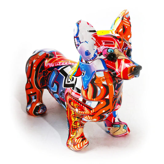 ArtZ® Corgi Graffiti Painted Statue Graffiti Dog Sculptures Graffiti
