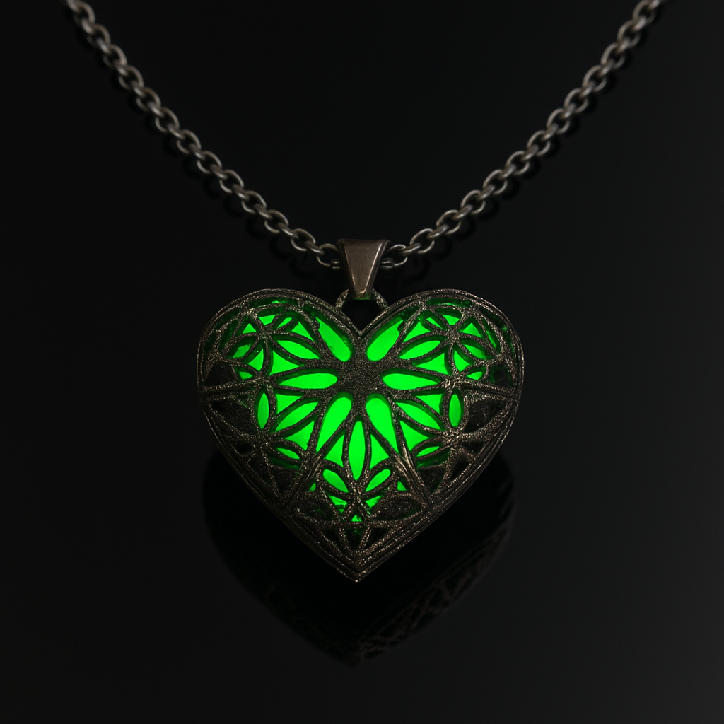 Nightglyphs Luminescent Lace Heart Pendant Necklace