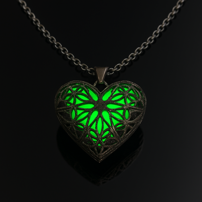 Nightglyphs Luminescent Lace Heart Pendant Necklace