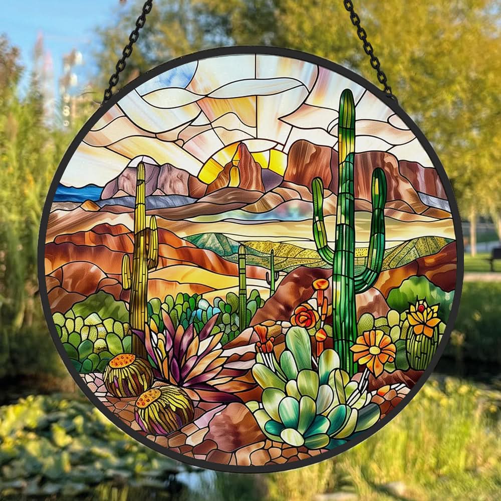 Desert and Cactus Sun Catcher Decoration Stained Glass Window Hanging