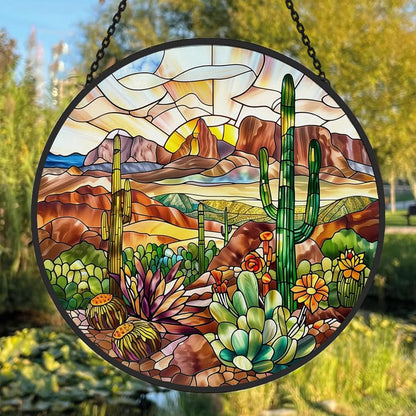 Desert and Cactus Sun Catcher Decoration Stained Glass Window Hanging