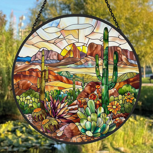 Desert and Cactus Sun Catcher Decoration Stained Glass Window Hanging