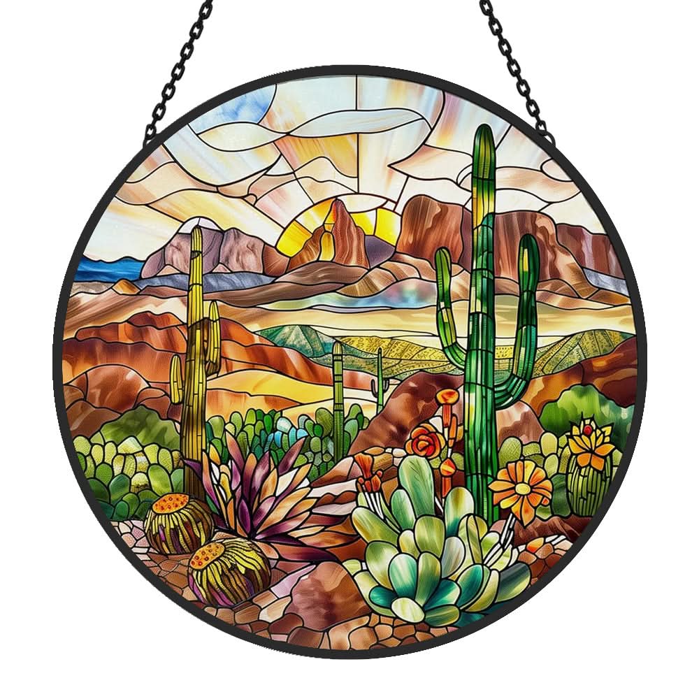 Desert and Cactus Sun Catcher Decoration Stained Glass Window Hanging