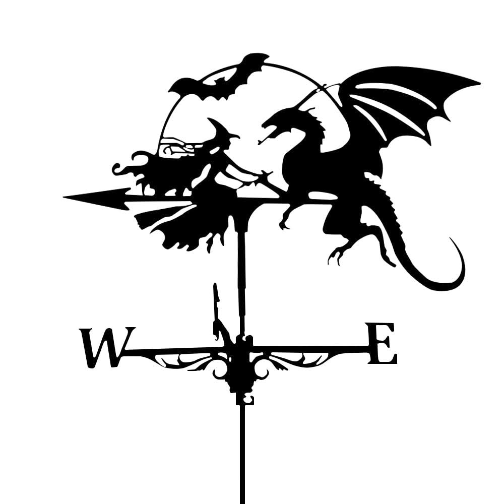 Witch and Dragon Fantasy Stainless Steel Weathervane