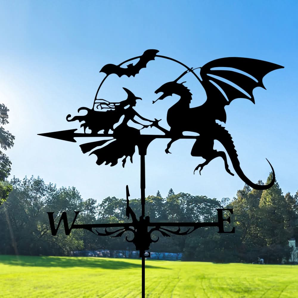 Witch and Dragon Fantasy Stainless Steel Weathervane