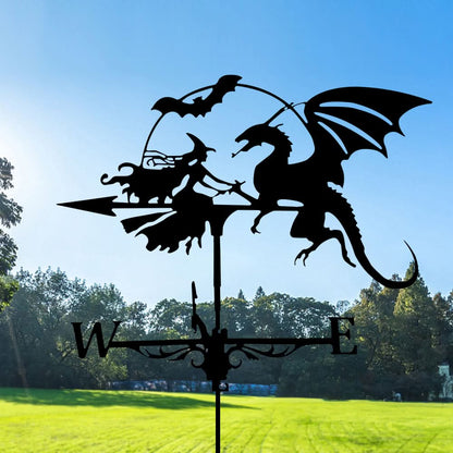 Witch and Dragon Fantasy Stainless Steel Weathervane