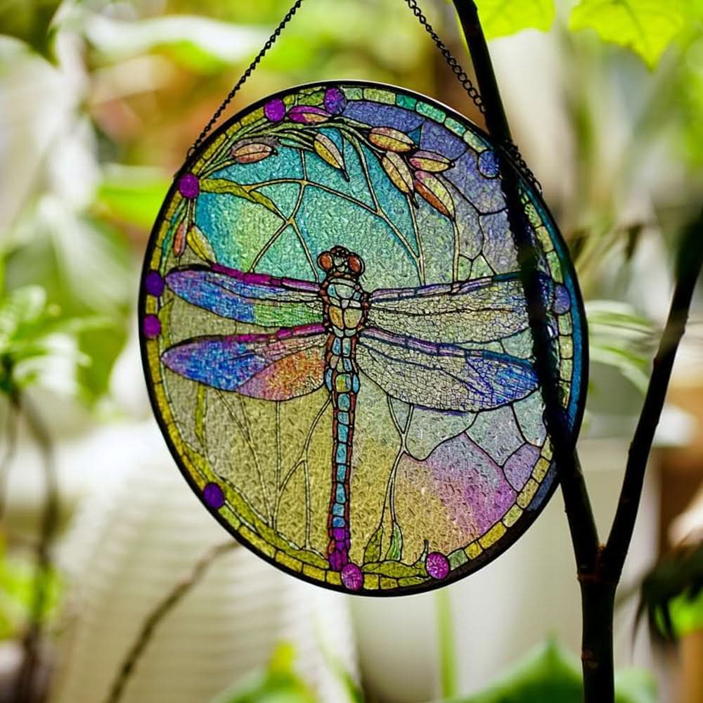 Dragonfly Sun Catcher Decoration Stained Glass Window Hanging