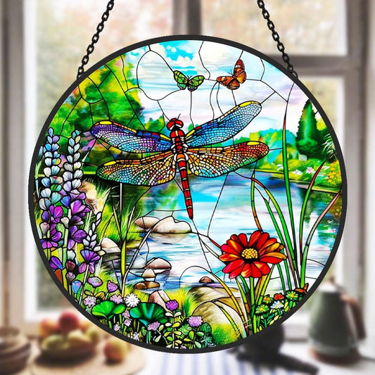 Dragonfly Sun Catcher Decoration Stained Glass Window Hanging