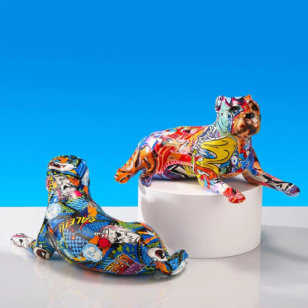 ArtZ® Pit Bull Graffiti Painted Statue Graffiti Dog Sculptures