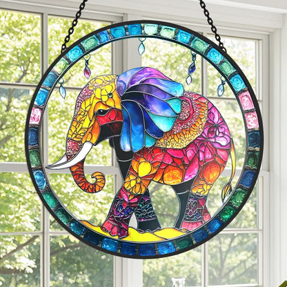 Elephant Sun Catcher Decoration Stained Glass Window Hanging