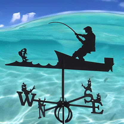 Fishing Man Silhouette Stainless Steel Weathervane