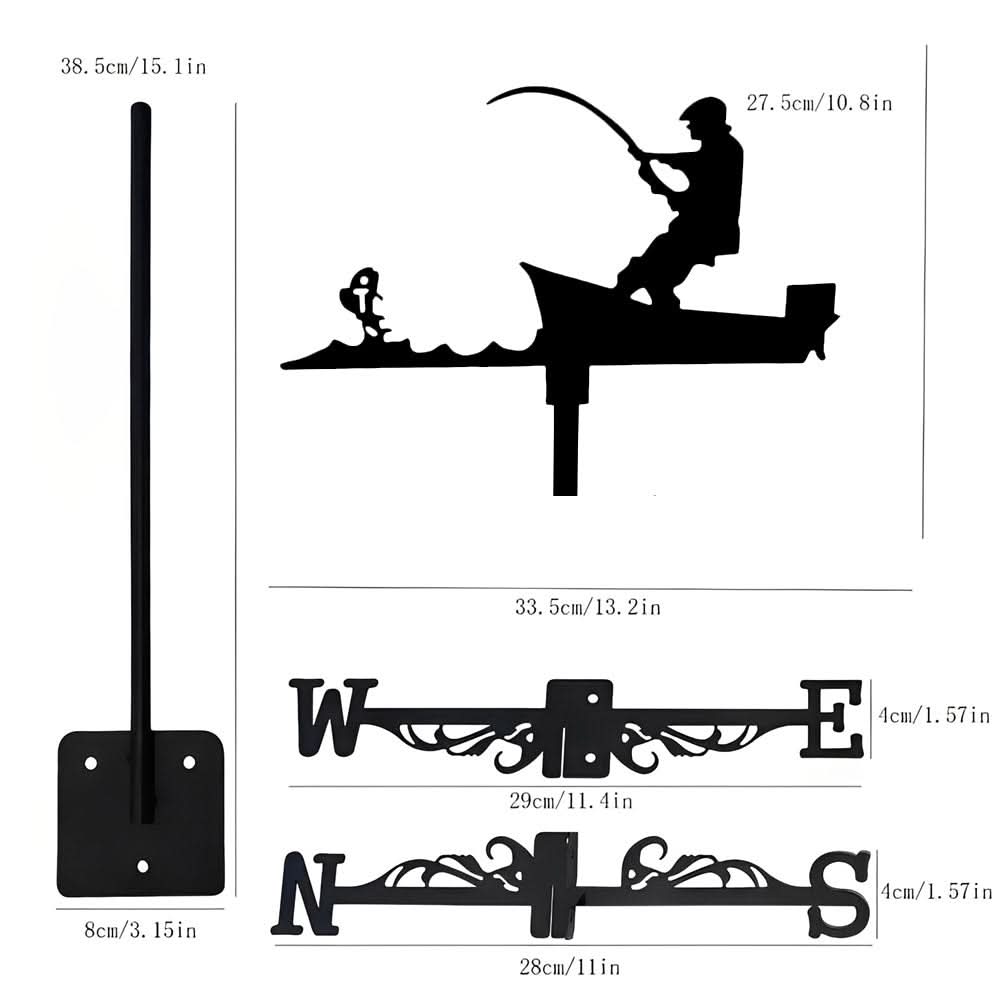 Fishing Man Silhouette Stainless Steel Weathervane