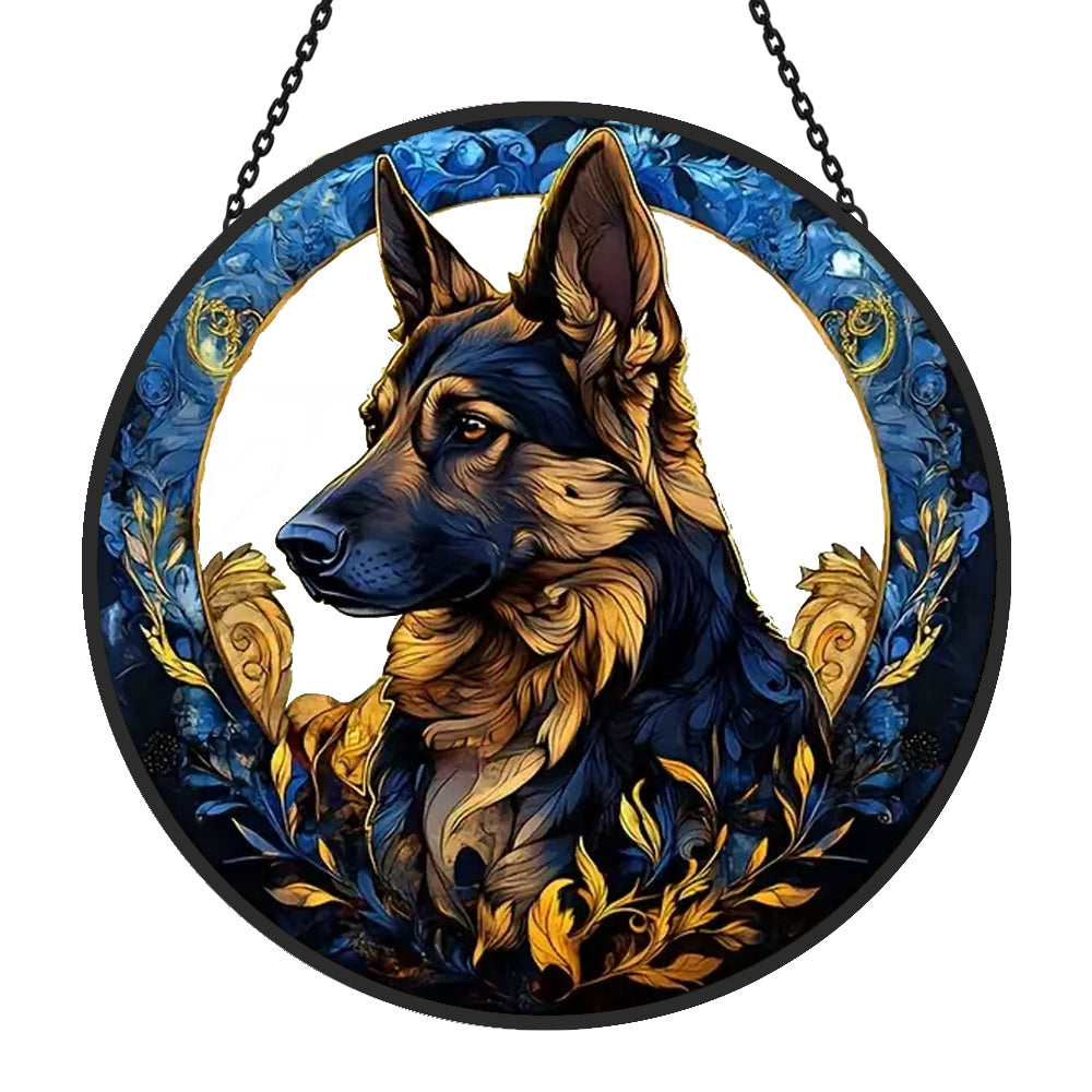 German Shepherd Sun Catcher Decoration Stained Glass Window Hanging