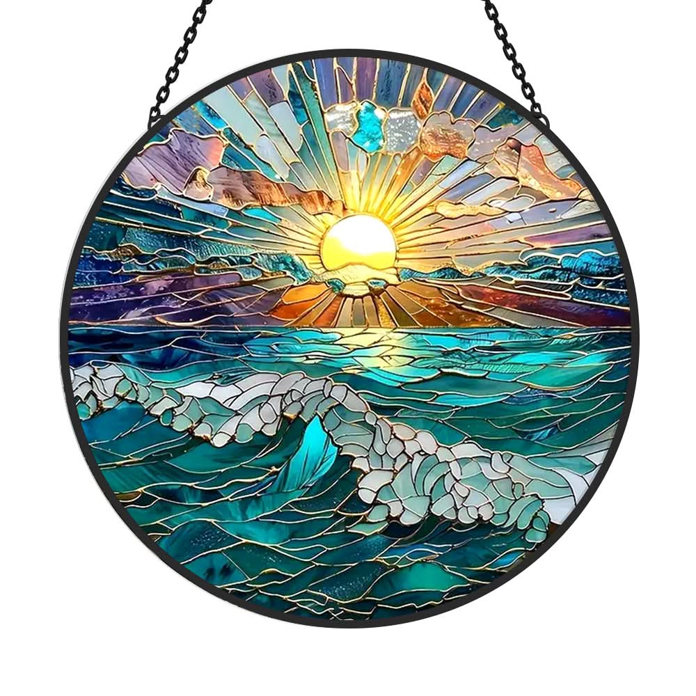 Gorgeous Ocean Sunset Sun Catcher Decoration Stained Glass Window Hanging